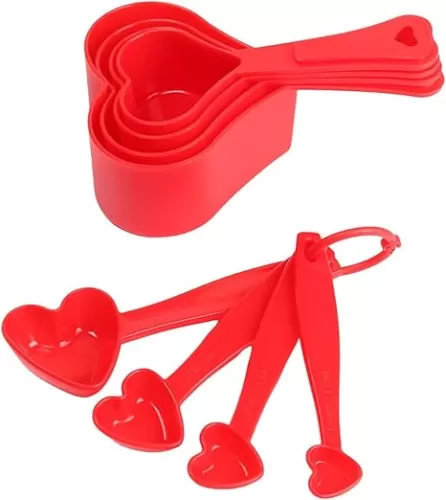 Measuring Cups, Heart Shaped Measuring Spoon Set 1 Set Multi-Purpose Measuring Spoons For Dry Liquid Ingredients Accurate Fun For Baking Cooking Red Heart Design Random (Red)
