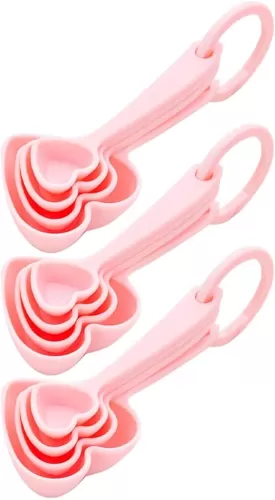 Measuring Spoons Heart Shaped Plastic for Baby Shower Wedding Party Favor Dry Liquid Ingredients Coffee Cooking Baking Supplies Combo 3 Sets/12pcs (Random Color)