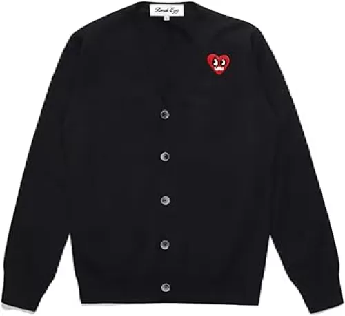 Men Cardigan V-Neck Red Various Interesting Heart Embroidery Cotton with Button Solid Casual Fit Open Front Sweater