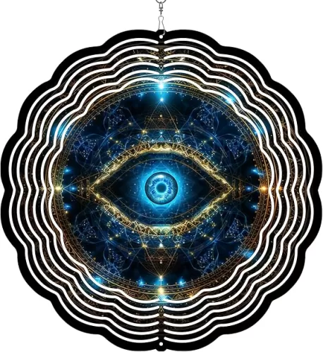 Metal Wind Spinners 3D Hanging Evil Eye Wind Spinner 10Inch Metal Wind Spinners for Outdoor&Indoor Decor, Yard Art, Garden Decoration, Blue, Red