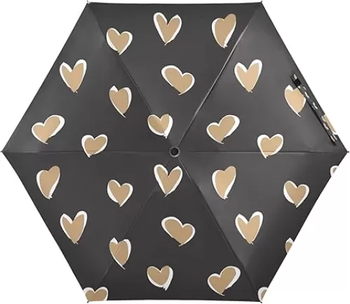 Mini Umbrella Travel Compact Umbrella, Folding, Light, Small Umbrella for Bag Purse Backpack Car, Uv Protection Windproof Umbrella for Rain Sun, with Brown Heart Shaped Pattern