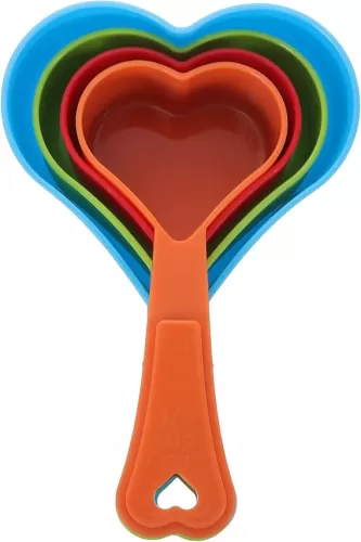 Mobestech 4pcs Heart-shaped Measuring Spoons Colorful Plastic Cooking Tools for Liquid and Dry Ingredients Stackable and Space-saving Design for Baking and Measurements