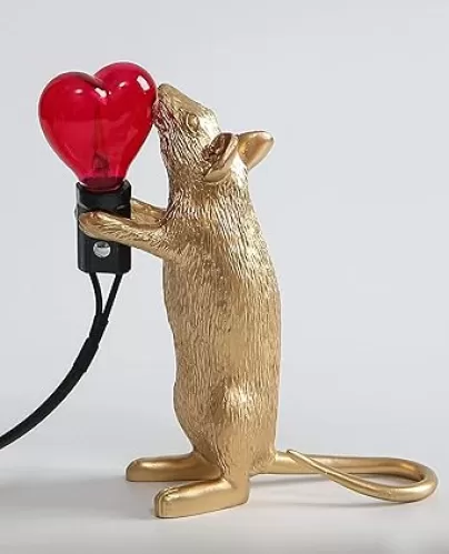 Modern Love Resin Rat Night Lights LED Heart-Shaped Table Lamp Room Decor E12 Base (Gold Love)