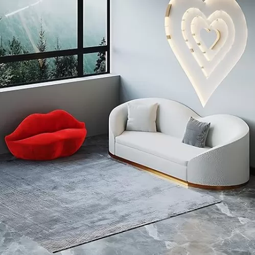 Modern Sectional Sofa Set - Stylish Heart Shaped Sectional Sofa for Living Room, with Heart Shaped Backrest | with Coffee Table | High Elastic Latex Foam | Durable Metal Base(White-B, 110 in)