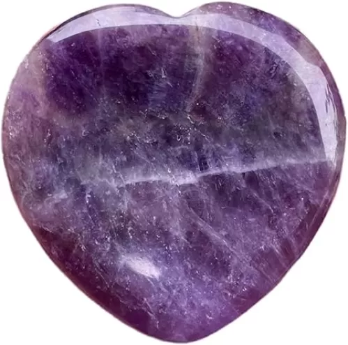Natural Amethyst Thumb Worry Stone, Hand Carved Healing Crystal Heart Shaped Stone for Anxiety Stress Relief Meditation 1.5"