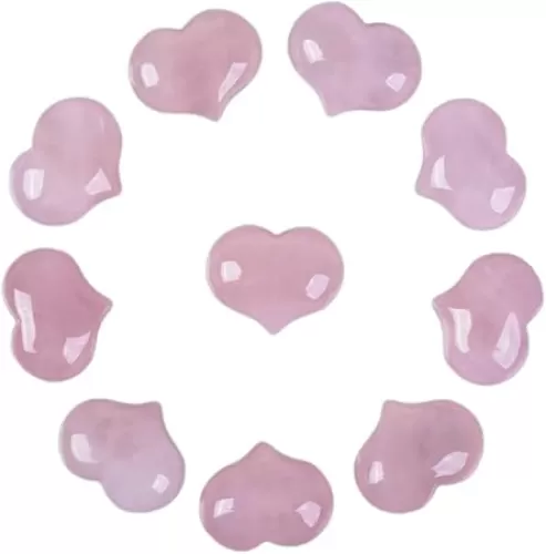 Natural Rose Quartz Gemstone Healing Crystal 1 inch Mini Puffy Heart Pocket Stone Iron Gift Box (Pack of 10)