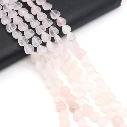 Natural Stone Beads Polished Heart Shape Mixed Rose Quartz Stone Charms for Jewelry Making Necklace Bracelet 2 Strands
