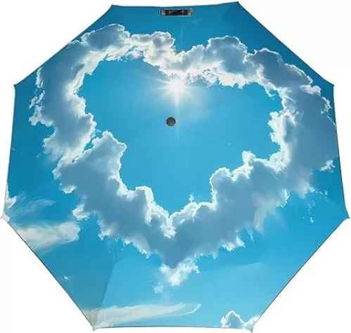 Novastar Compact Umbrella for Rain - Heart Shaped Cloud Sun Travel Umbrella for Portable 3 Folding Small Umbrella for Women Men with Travel Essentials