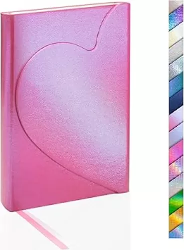 Pearly Lustre PU Hardcover Journal, Magnetic Heart Flap Reflective Leather Notebook Love Diary 8mm Lined Pages with Bookmarks, 5.8'' x 8.5''