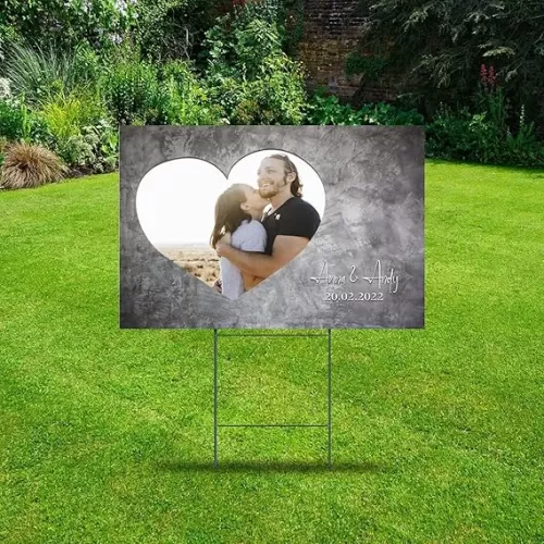 Personalised Heart Shaped Love Picture Frame Yard Sign Lawn Yard Decorations for Road 12x18 Inch Customized Yard Lawn Sign Wedding And Reception Directional Metal Lawn Sign for Gender Reveal Political