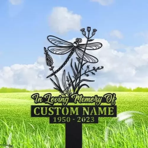 Personalized Memorial Plaques for Outdoors Dragonfly Grave Marker Metal Garden Stakes Dragonfly Memorial Gifts Sympathy Gifts for Loss of Loved One (Dragonfly)