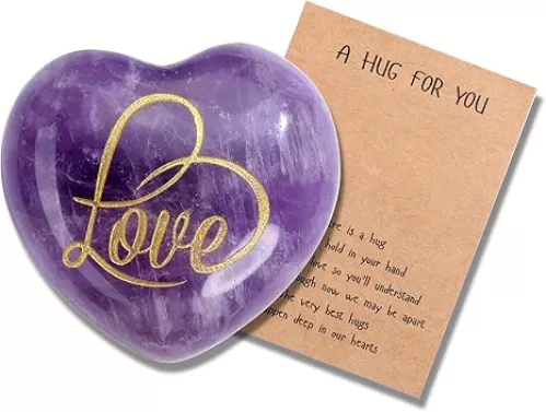 PESOENTH Amethyst Crystal Heart Stone Love Crystal Gifts for Women, 30mm Purple Amethyst Heart Reiki Gemstone Worry Stone Valentines Romantic Gifts for Her Birthday Anniversary