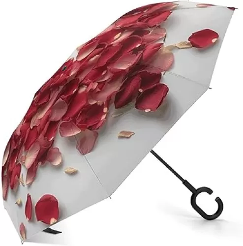 Petals Form Heart Shape Inverted Umbrella Windproof Reverse Umbrella for Rain, Sun UV Protection Upside Down Umbrellas, Portable Compact Travel Umbrellas, Auto Open Close, For Car Backpack
