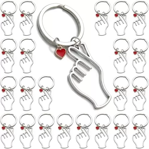 PHAETON 20PCS Hand Heart Symbol Charm Keychain with Red Heart Charm, Couples Keychain for Anniversary, Wedding, Valentine's Day, Birthday,