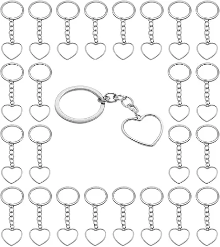 PHAETON 30PCS Hollow Heart Shape Key Ring Metal Key Chains Friendship Gifts for Women Men Handbag Accessorie Car Hanging Punk Jewelry