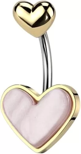 Pierced Owl 14GA 316L Stainless Steel Mother of Pearl Heart Belly Button Ring