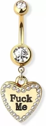 Pierced Owl 14GA Gold Plated Heart Shaped Naughty Message Dangling Belly Button Ring