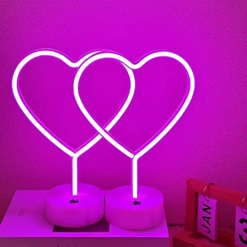 Pink Heart Neon Sign, LED Neon Light Battery Operated or USB Powered Valentines Lights Decoration for Girl's Room Dorm, Wedding, Anniversary, Birthday Home Decor