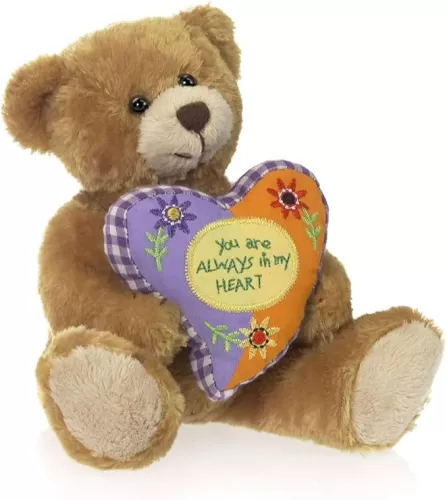 Plushland Stuffed Mocha Heart Bear – You are Always in My Heart- Plush Bear Toy for Kids & Adults - Embroidered Heart Pillow - Brown-6 inches