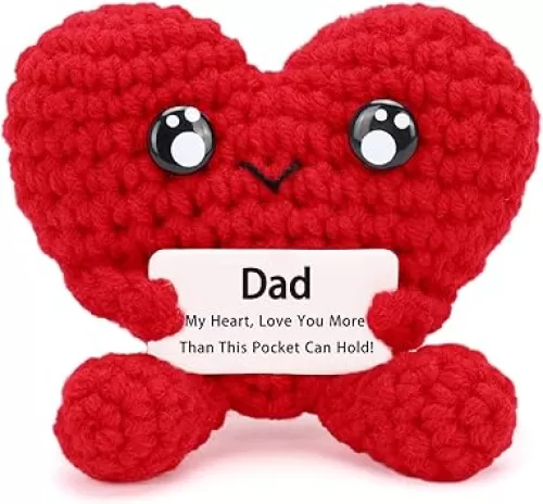 Pocket Hug Heart with Positive Emotional Card Handmade Crochet Heart Doll for Father