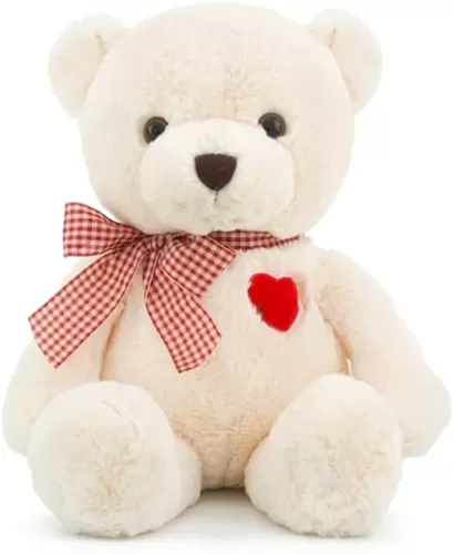 Premium Plush Teddy Bear with Checkered Bow Tie & Heart Charm Ultra-Soft Stuffed Animal Toys for Valentine