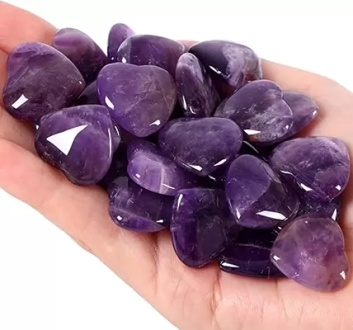 QINJIEJIE 20 PCS Amethyst Heart Crystal Purple Healing Crystals Natural Cute Stones Pocket Healing Palm Love Bulk Set Wholesale Reiki Energy Balancing Meditation Valentine