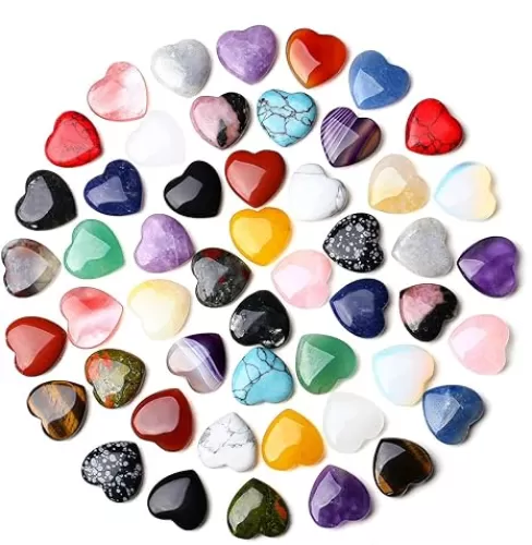 QINJIEJIE 50PCS Heart Crystals Stones Love Shaped Gemstones Rose Quartz Polished Crystal Bulk Chakra Palm Worry Stone Natural Cute Pocket Thumb Gems Reiki Balancing Meditation Wholesale Set Gifts