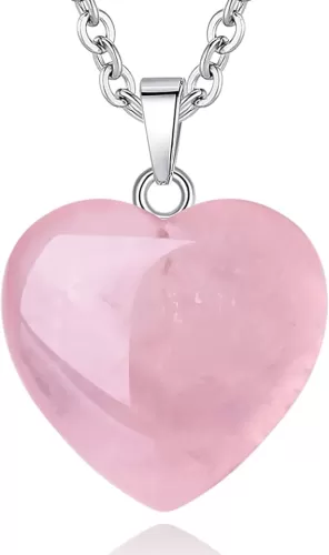 QINJIEJIE Rose Quartz Necklace Healing Crystal Necklaces Heart Love Real Crystals Reiki Energy for Women Mothers Day Gift Christmas