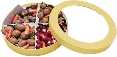 QRQR 12inch Big Heart Shaped Gift Box With Clear Window Paper Mache Cardboard Chocolate Covered Strawberry Tray Packaging (golden)