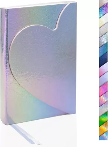 Rainbow PU Hardcover Journal, Magnetic Heart Flap Irregular Holographic Craked Grain Leather Notebook Love Diary 8mm Lined Pages with Bookmarks, 5.8'' x 8.5''