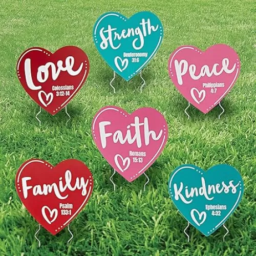 Religious Heart-Shaped Yard Signs – 6 Pieces