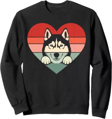 Retro Heart Husky Vintage Valentine Womens Mens Kids Sweatshirt