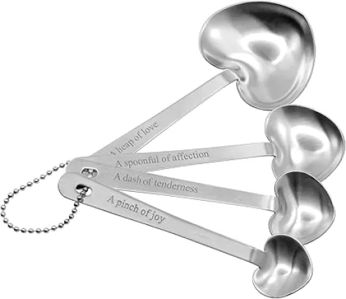 R&M International 2631 Heart Shaped Measuring Spoons, Stainless Steel, 4-Piece Set