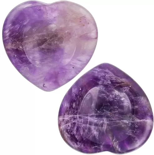 Rockcloud Pack of 2 Amethyst Crystal Thumb Worry Stone for Anxiety, Healing Crystal Pocket Palm Stone, Heart Shape