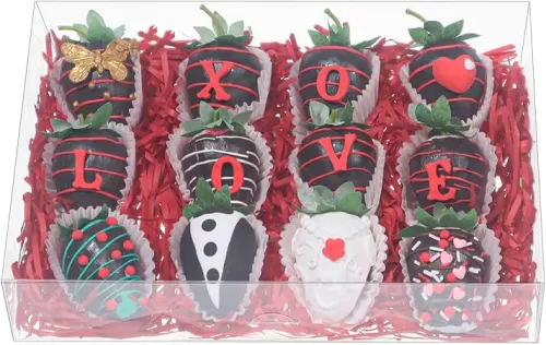 RomanticBaking 5Pcs 10x7x2Inch Clear Easter Cookies Boxes Bakery Boxes Chocolate Covered Strawberries Boxes with Window Truffle Box Cakesickle Treat Box for Christmas Valentine's Mother's Day
