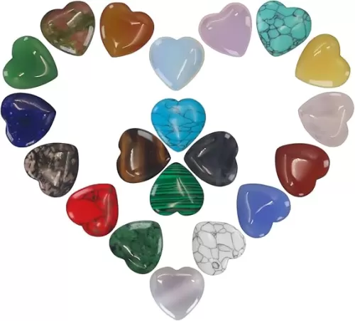 Rose Quartz Crystals, Virekm 20PCS Heart Healing Crystals Amethyst Heart Love Stones Set Palm Thumb Gemstones Chakra Reiki Balancing Gifts for Men Women (Colorful - 20 PCS)