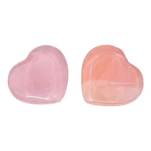 Rose Quartz Stone Heart - Pack of 2 Crystal Heart Stones Rocks - Corazones De Piedra Crystals and Healing Stones Heart Shaped Crystal - Stocking Stuffers Gifts