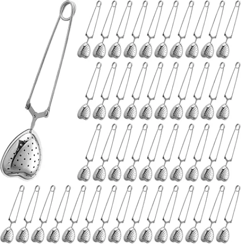 Roshtia 50 Pieces Tea Infuser Spoon Heart Shaped Tea Infuser Tea Diffusers for Loose Tea Stainless Steel Tea Filters Tea Spoon for Loose Tea Tea Strainers for Loose Tea Mesh Tea Cup Filter Strainer