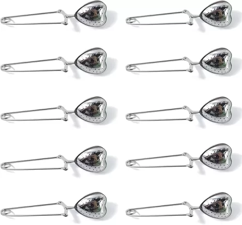 ROYHOO10PCS Stainless Steel Tea Filters Loose Leaf Tea Infuser Strainers Reusable Interval Diffuser Heart-shaped Tea Partition Spoon