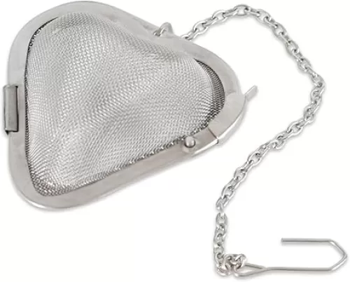 RSVP International Endurance Collection Mesh Loose Leaf Tea Strainer/Infuser Ball, 18/8 Stainless Steel and Dishwasher Safe, Heart Shape, 2 x 2"