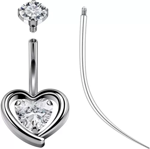 Ruifan ASTM F136 Titanium Belly Button Rings Heart Cubic Zircon Opal Hypoallergenic Internally Threaded 14G Navel Body Piercing Jewelry 10mm 12mm 14mm For Women