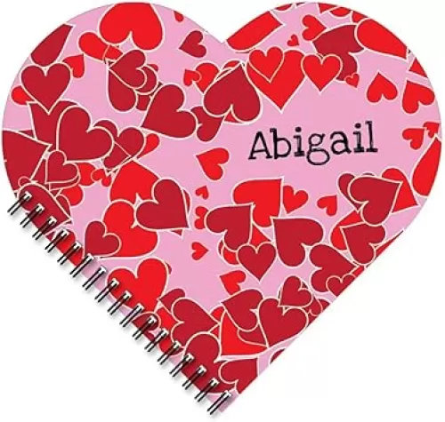 Scattered Heart Personalized Patterned Heart-Shaped Spiral Notebook/Journal, 120 specialty lined or sketch pages, durable laminated cover, and wire-o spiral. Made in the USA.