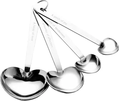 SHIDOW Heart-shaped Spoon Set - Set of 4, Silver Color, Versatile Kitchen Utensils, Love Heart Shape Design Measuring Spoons Set for Bridal Shower Party or Wedding Favors (1)