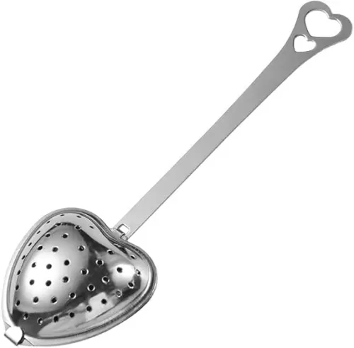 Silver Stainless Steel Heart-shaped Tea Strainer Spoon, Long Grip Handle Tea Filter Heart Tea Infuser Tea Infuser Spoon Tea Strainers and Filters
