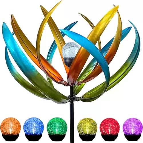 Solar Wind Spinner, 82 inch Multi Color Tulip Wind Spinner - Yard Decorations - Solar Powered Glass Ball - Garden Decoration