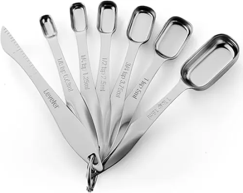 Spring Chef Stainless Steel Measuring Spoons Set of 7 with Leveler, Rectangular Metal Teaspoon & Tablespoon Measuring Spoons for Dry & Liquid Ingredients - Nesting Kitchen Gadgets For Baking & Cooking