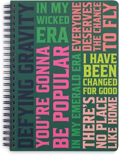Steel Mill & Co Cute Mini Spiral Notebook for Theater Lovers, 8.25" x 6.25" Journal with Durable Hardcover and 160 Lined Pages, Wicked Word Art