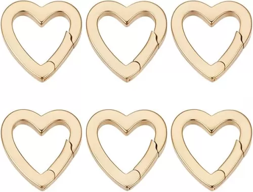 SUNNYCLUE 1 Box 6Pcs Trigger Spring O Ring 18K Gold Plated Brass Heart Shaped Keyrings Mini Small Clip Snap Hooks Clasps Purse Buckles Fastener Rings for Jewelry Making Keychain Handbag DIY Crafts