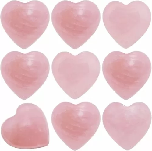 SUNYIK Natural Rose Quartz Pocket Mini Puff Heart Worry Healing Palm Stone Pack of 10(0.5")