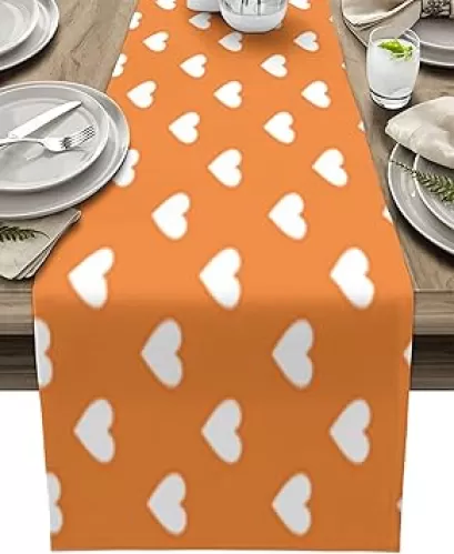 Table Runner Heart Shape Table Runners Orange Lovely Heart Table Cloth Kitchen Dining Table Decorations for Home Party Decor, 13x120 inch